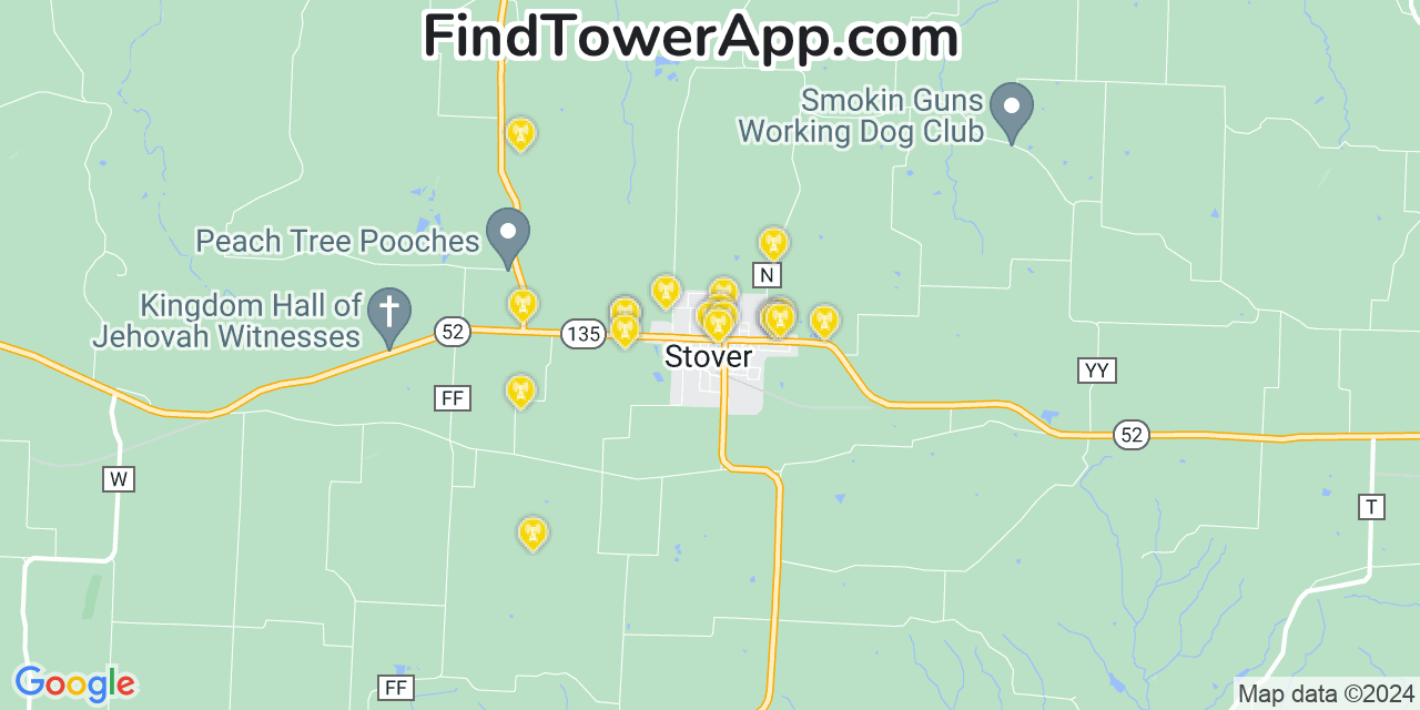 AT&T 4G/5G cell tower coverage map Stover, Missouri