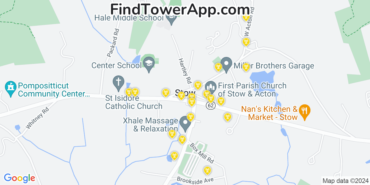 AT&T 4G/5G cell tower coverage map Stow, Massachusetts