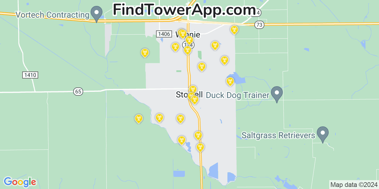 AT&T 4G/5G cell tower coverage map Stowell, Texas