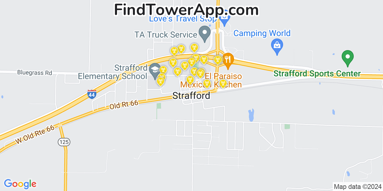 AT&T 4G/5G cell tower coverage map Strafford, Missouri