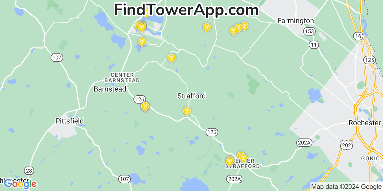 AT&T 4G/5G cell tower coverage map Strafford, New Hampshire