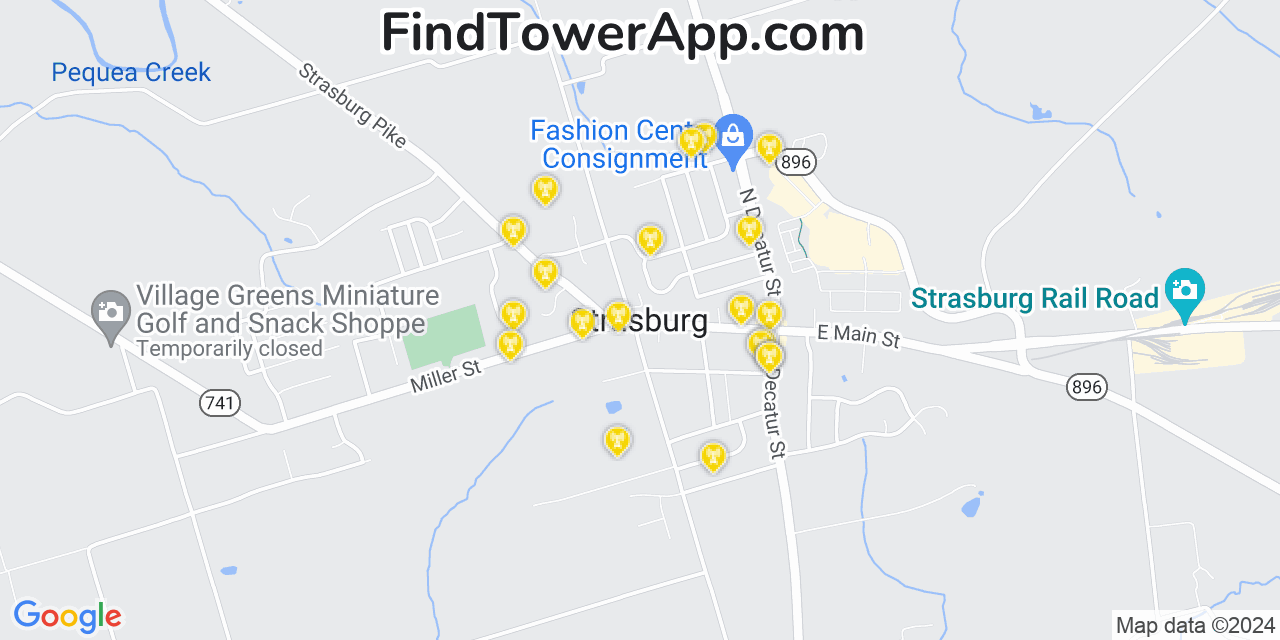 AT&T 4G/5G cell tower coverage map Strasburg, Pennsylvania