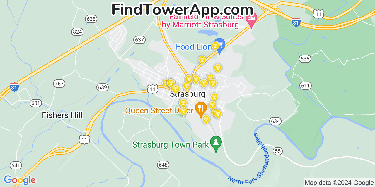 Verizon 4G/5G cell tower coverage map Strasburg, Virginia