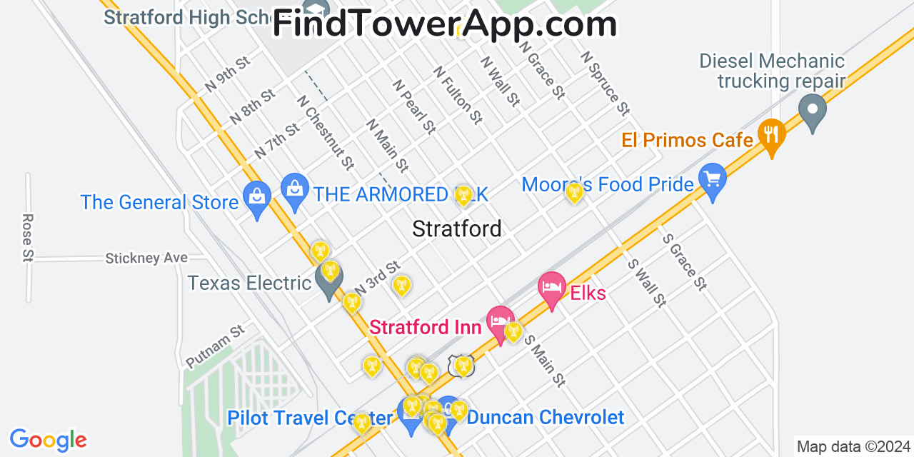 AT&T 4G/5G cell tower coverage map Stratford, Texas