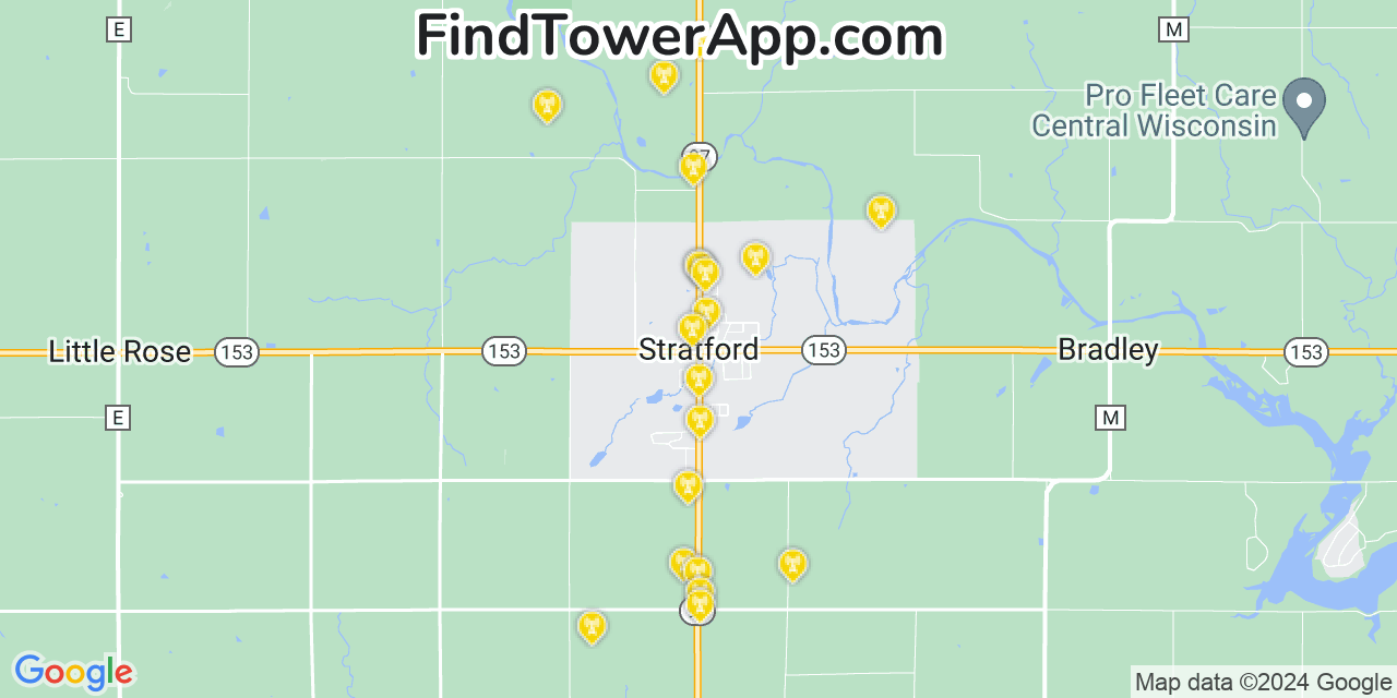 AT&T 4G/5G cell tower coverage map Stratford, Wisconsin