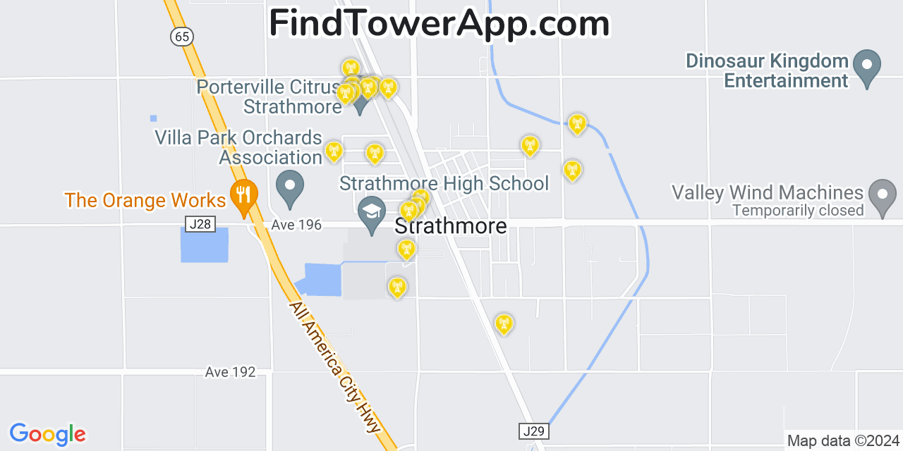 AT&T 4G/5G cell tower coverage map Strathmore, California