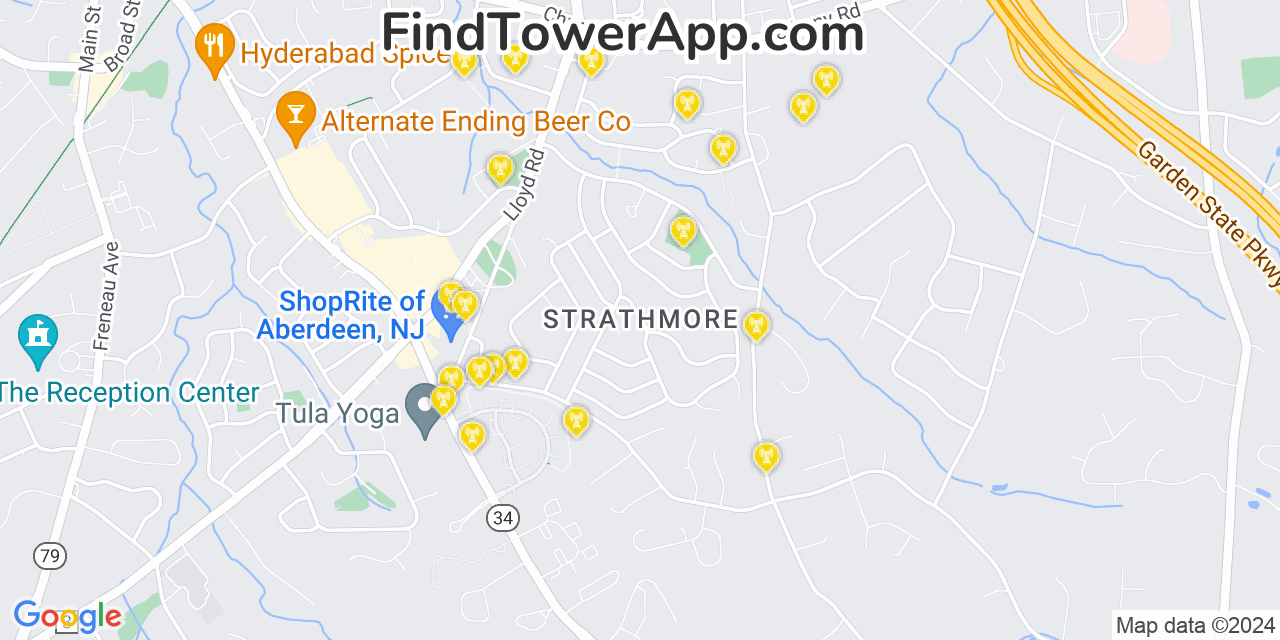 AT&T 4G/5G cell tower coverage map Strathmore, New Jersey