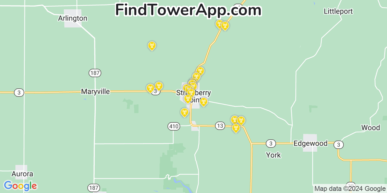 AT&T 4G/5G cell tower coverage map Strawberry Point, Iowa