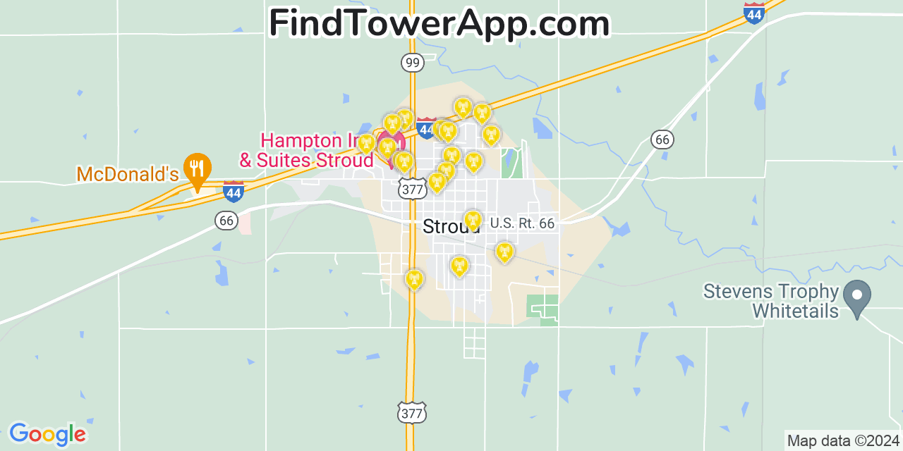 AT&T 4G/5G cell tower coverage map Stroud, Oklahoma