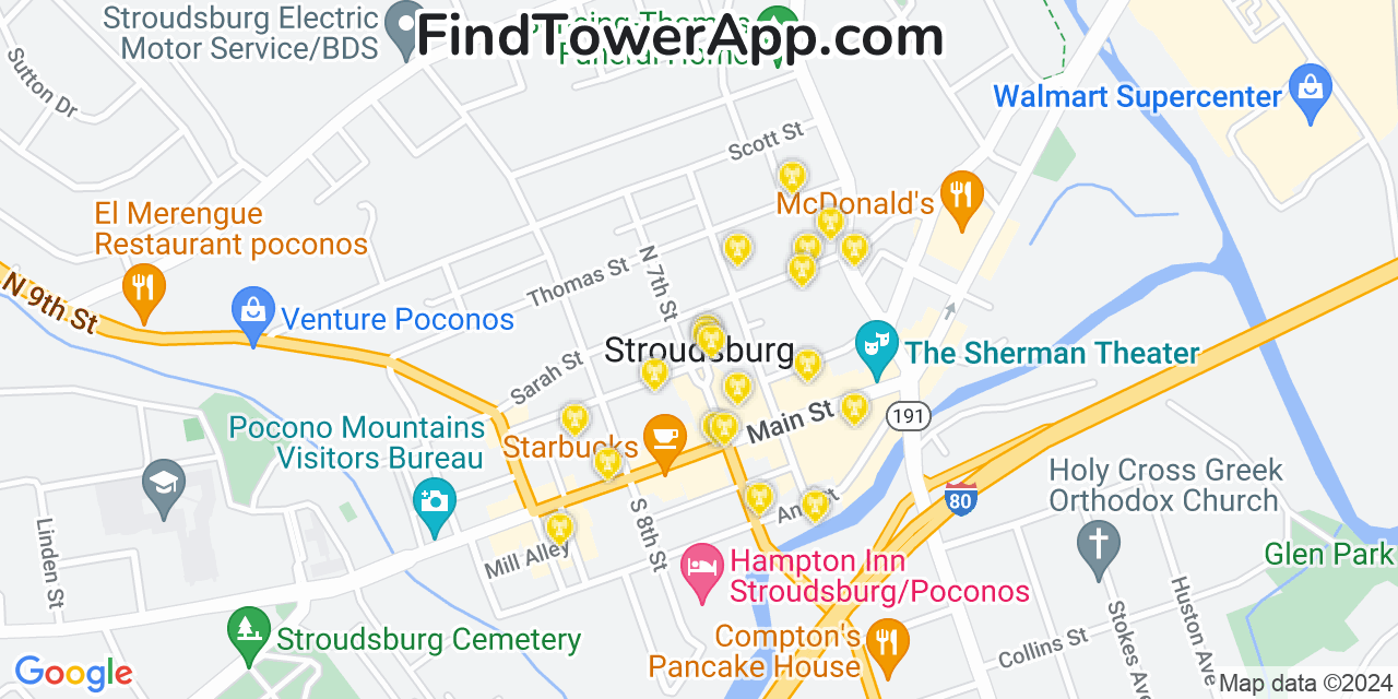 AT&T 4G/5G cell tower coverage map Stroudsburg, Pennsylvania