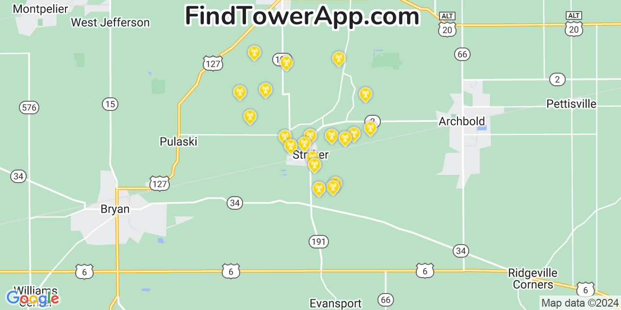 Verizon 4G/5G cell tower coverage map Stryker, Ohio