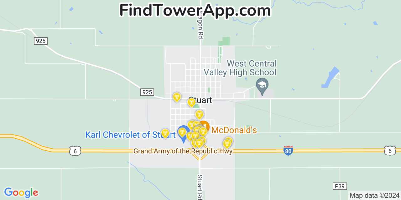 Verizon 4G/5G cell tower coverage map Stuart, Iowa