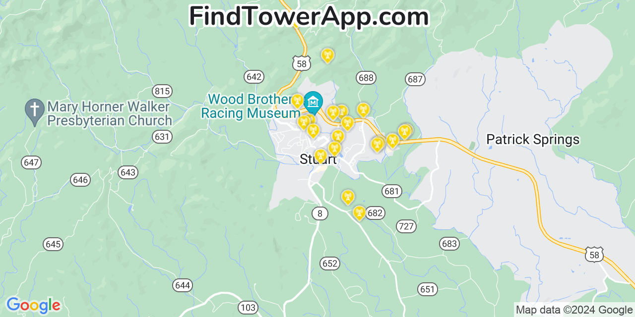 AT&T 4G/5G cell tower coverage map Stuart, Virginia