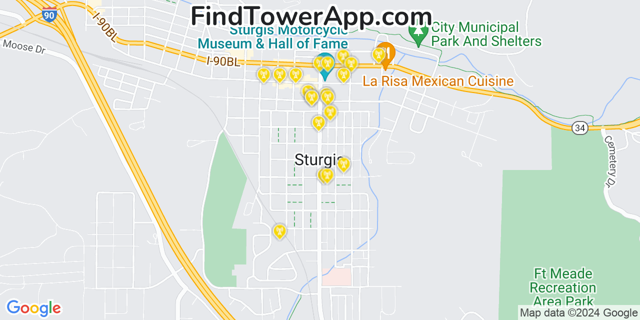 Verizon 4G/5G cell tower coverage map Sturgis, South Dakota