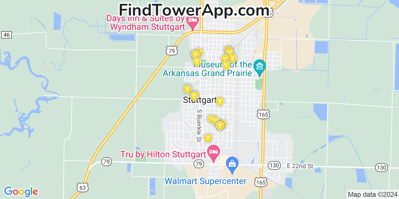 AT&T 4G/5G cell tower coverage map Stuttgart, Arkansas