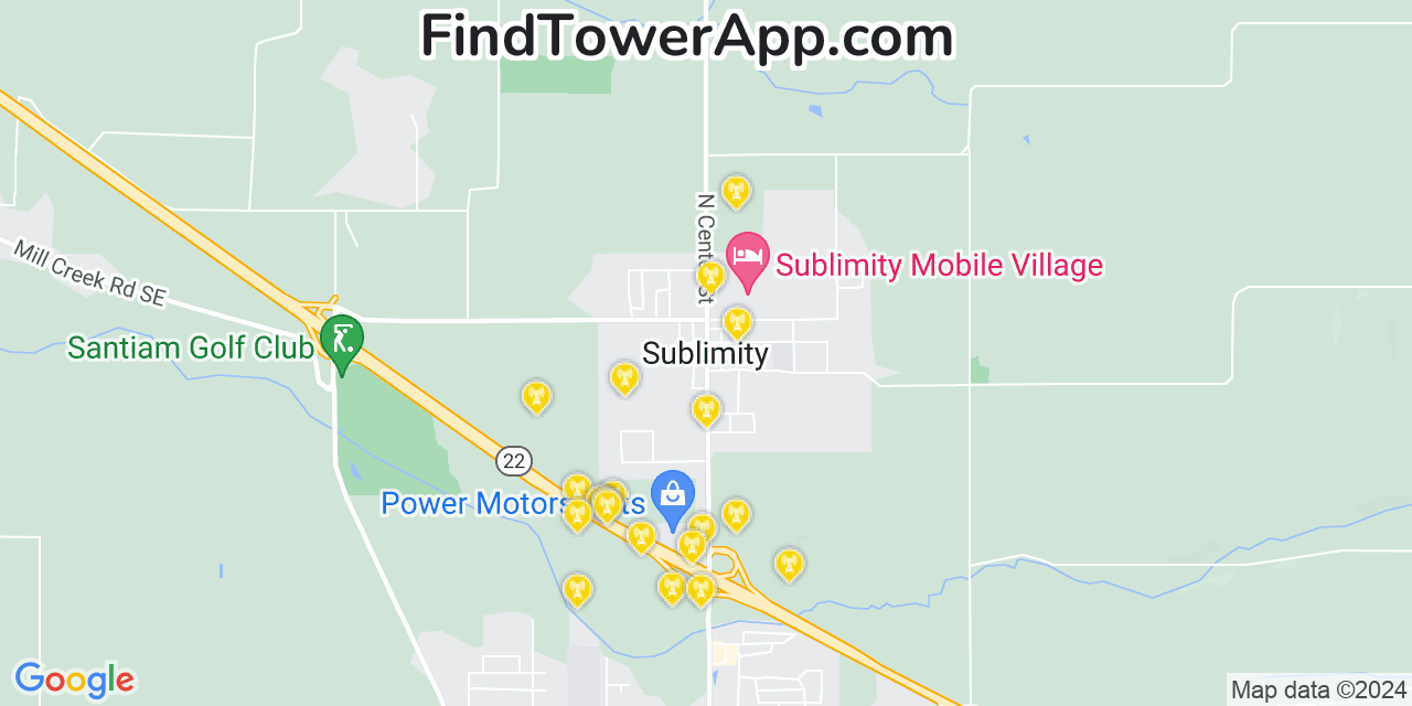 AT&T 4G/5G cell tower coverage map Sublimity, Oregon