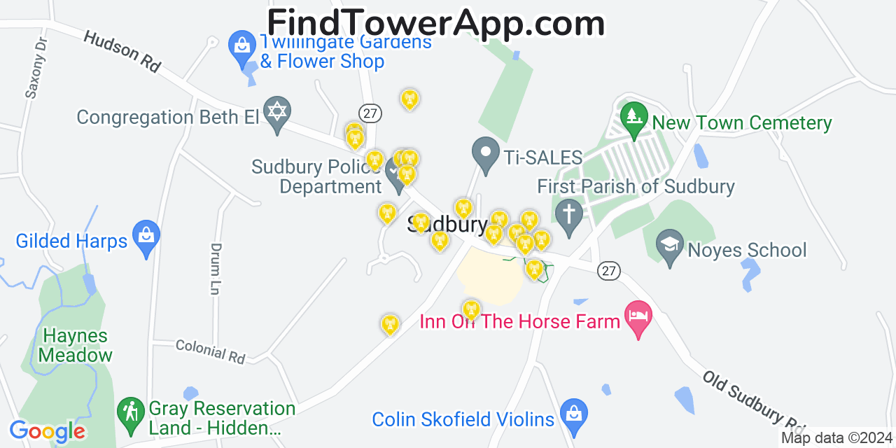 AT&T 4G/5G cell tower coverage map Sudbury, Massachusetts