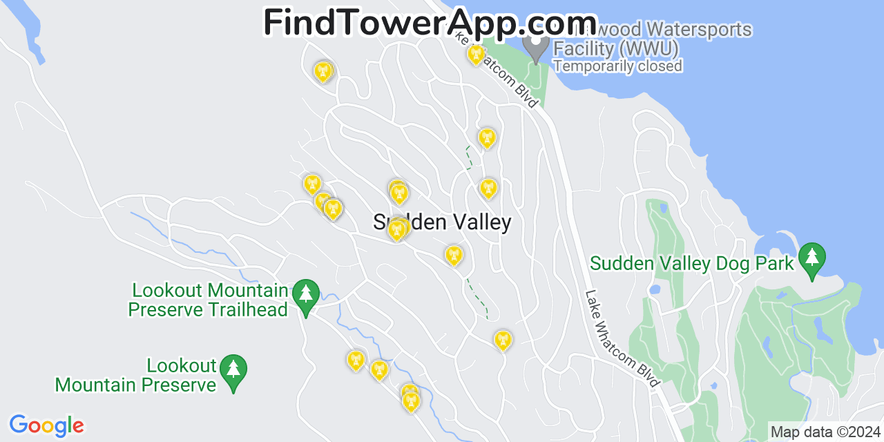 AT&T 4G/5G cell tower coverage map Sudden Valley, Washington