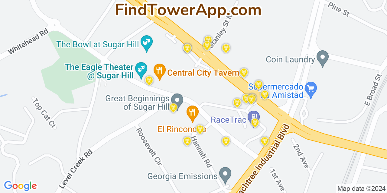AT&T 4G/5G cell tower coverage map Sugar Hill, Georgia
