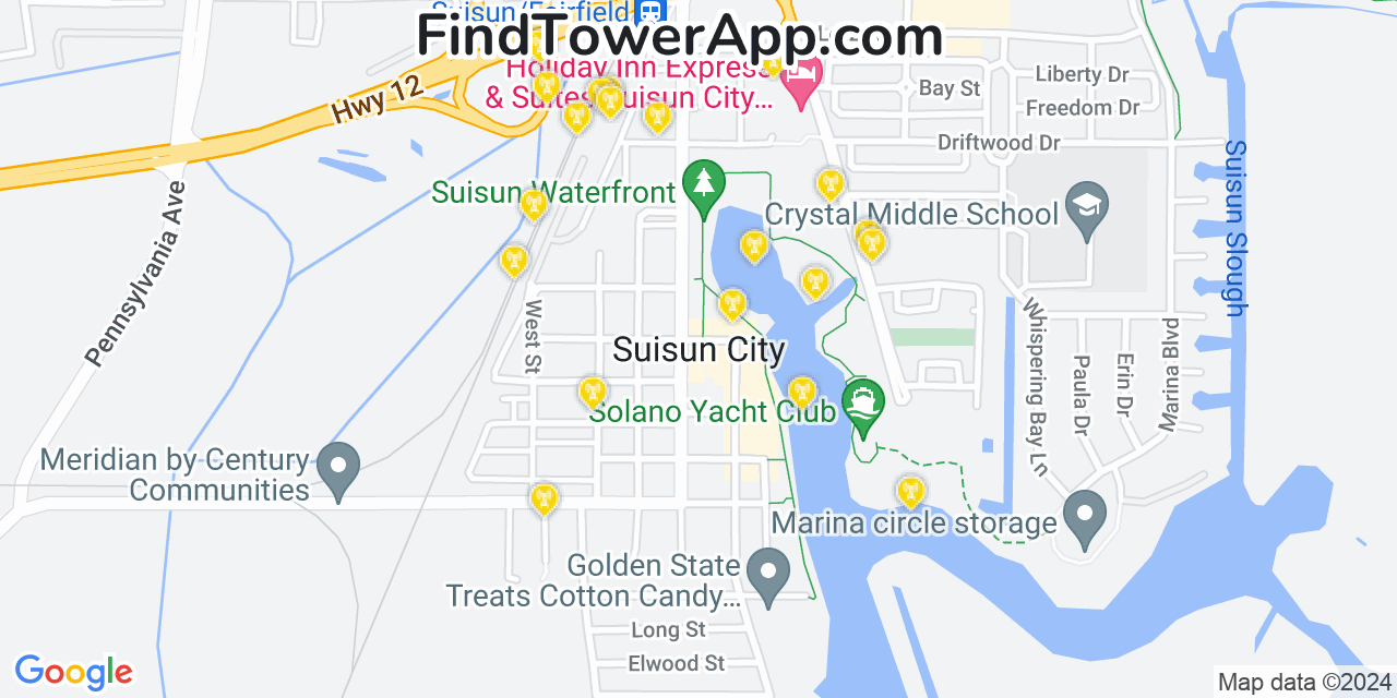 AT&T 4G/5G cell tower coverage map Suisun, California