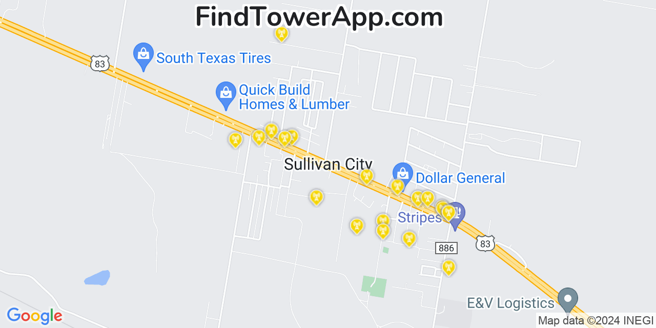 AT&T 4G/5G cell tower coverage map Sullivan City, Texas