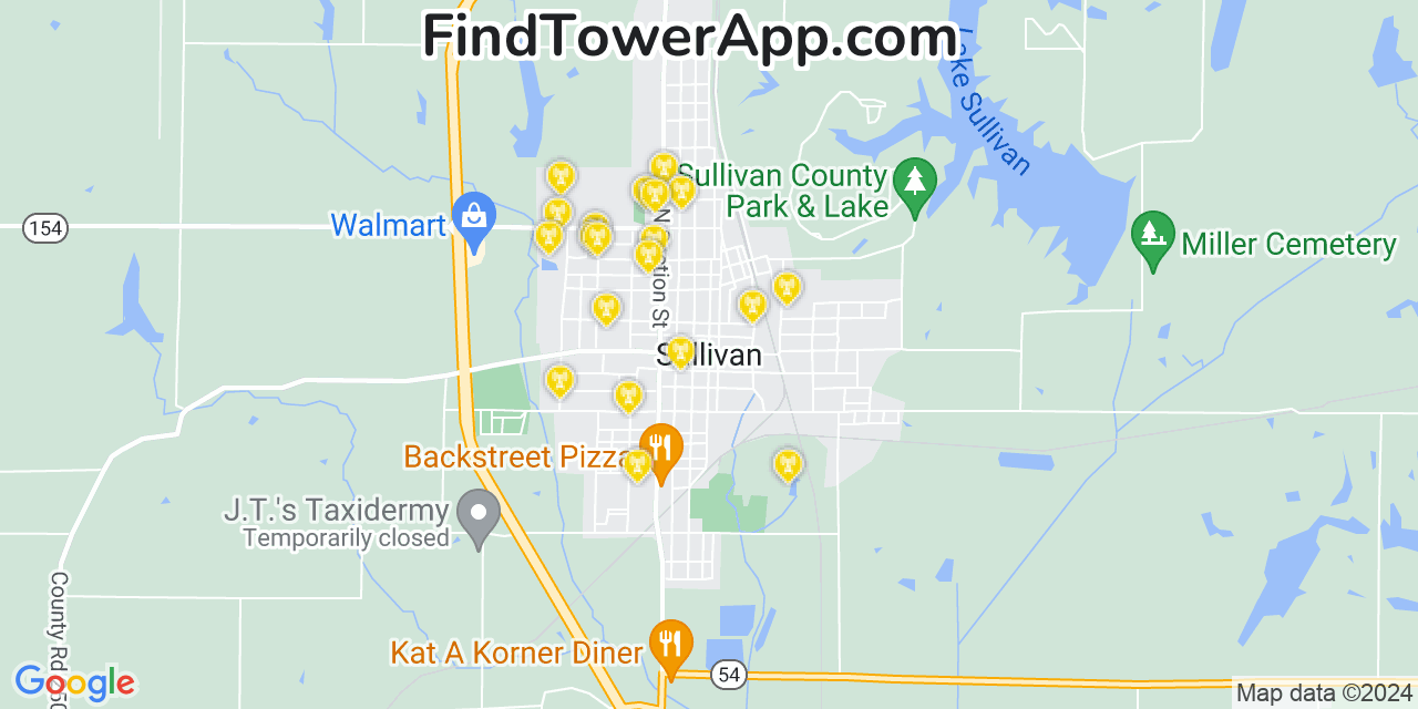 AT&T 4G/5G cell tower coverage map Sullivan, Indiana