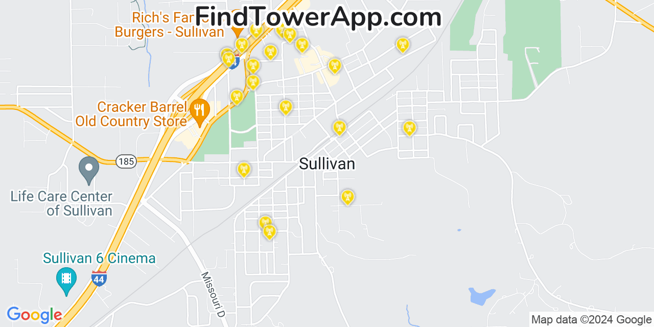 Verizon 4G/5G cell tower coverage map Sullivan, Missouri