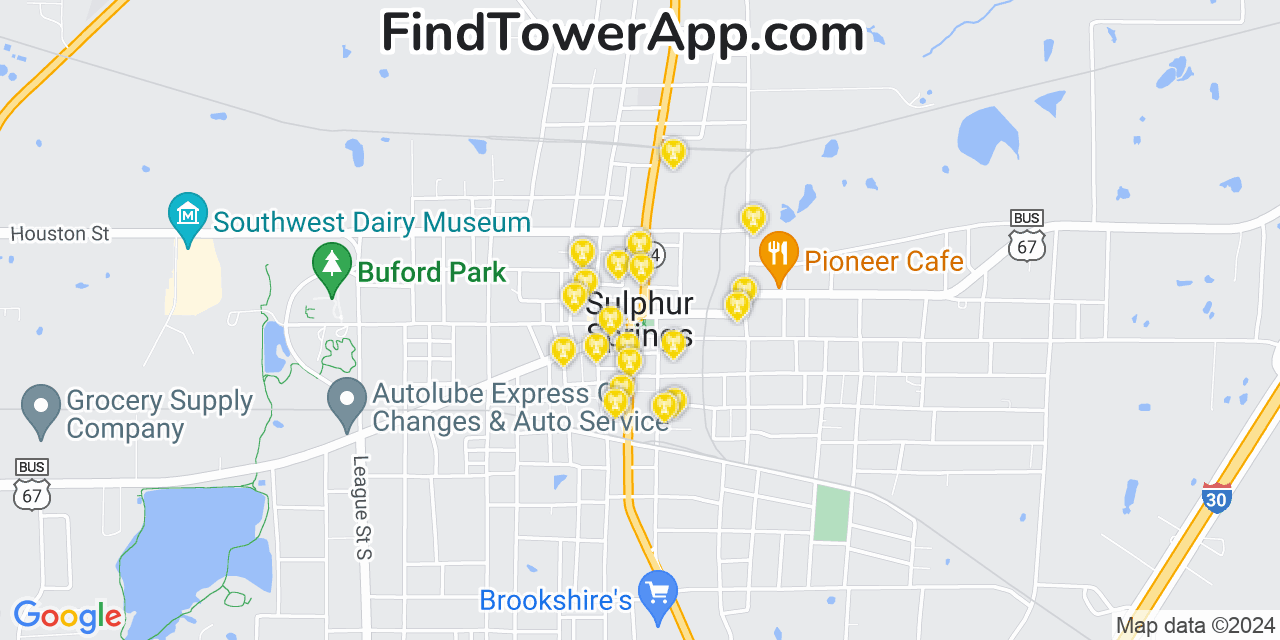 AT&T 4G/5G cell tower coverage map Sulphur Springs, Texas