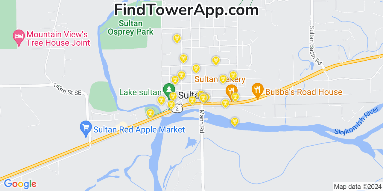 AT&T 4G/5G cell tower coverage map Sultan, Washington