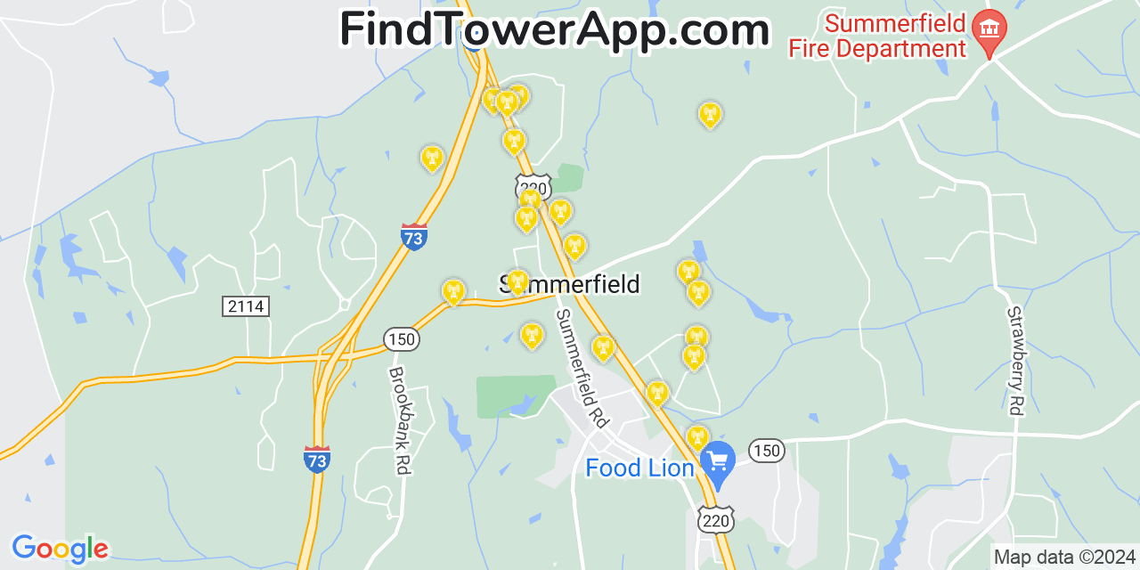 AT&T 4G/5G cell tower coverage map Summerfield, North Carolina