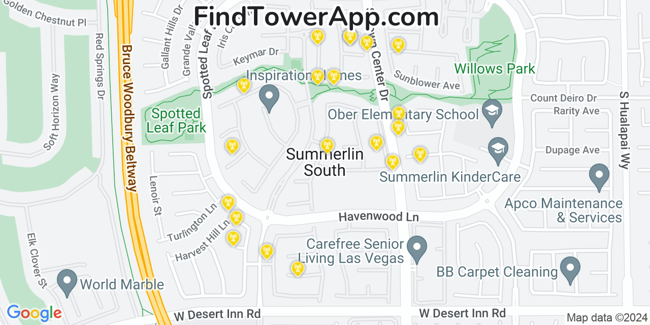 AT&T 4G/5G cell tower coverage map Summerlin South, Nevada