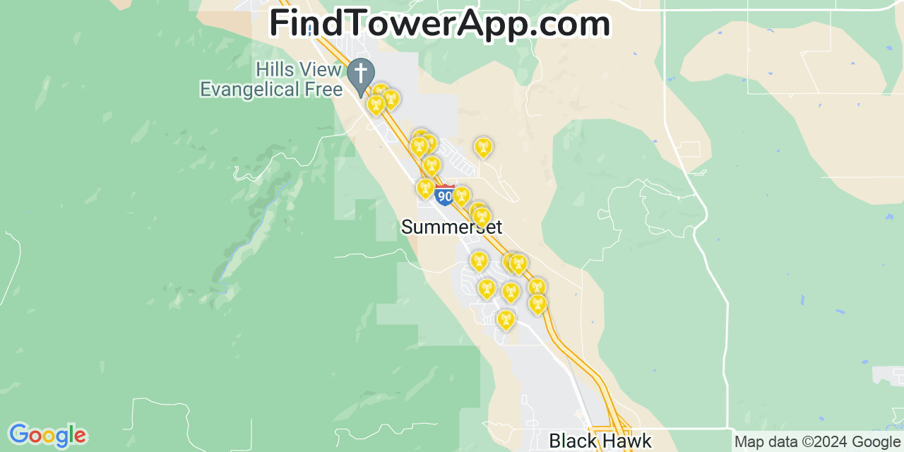 AT&T 4G/5G cell tower coverage map Summerset, South Dakota
