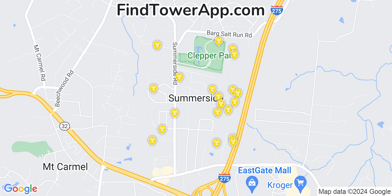 AT&T 4G/5G cell tower coverage map Summerside, Ohio