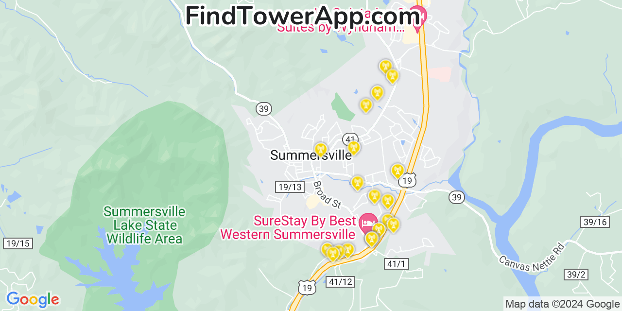 Verizon 4G/5G cell tower coverage map Summersville, West Virginia