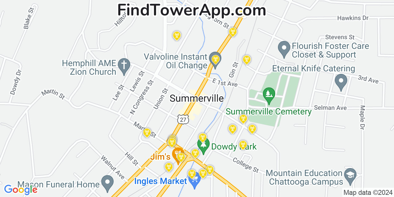 T-Mobile 4G/5G cell tower coverage map Summerville, Georgia