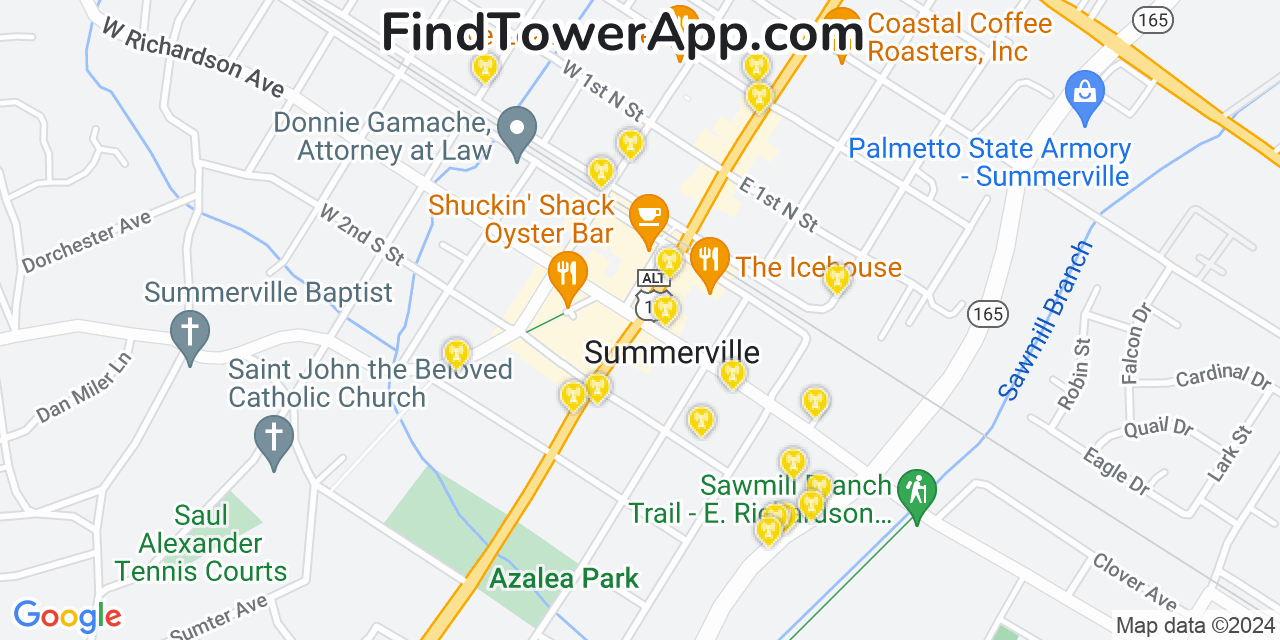 AT&T 4G/5G cell tower coverage map Summerville, South Carolina
