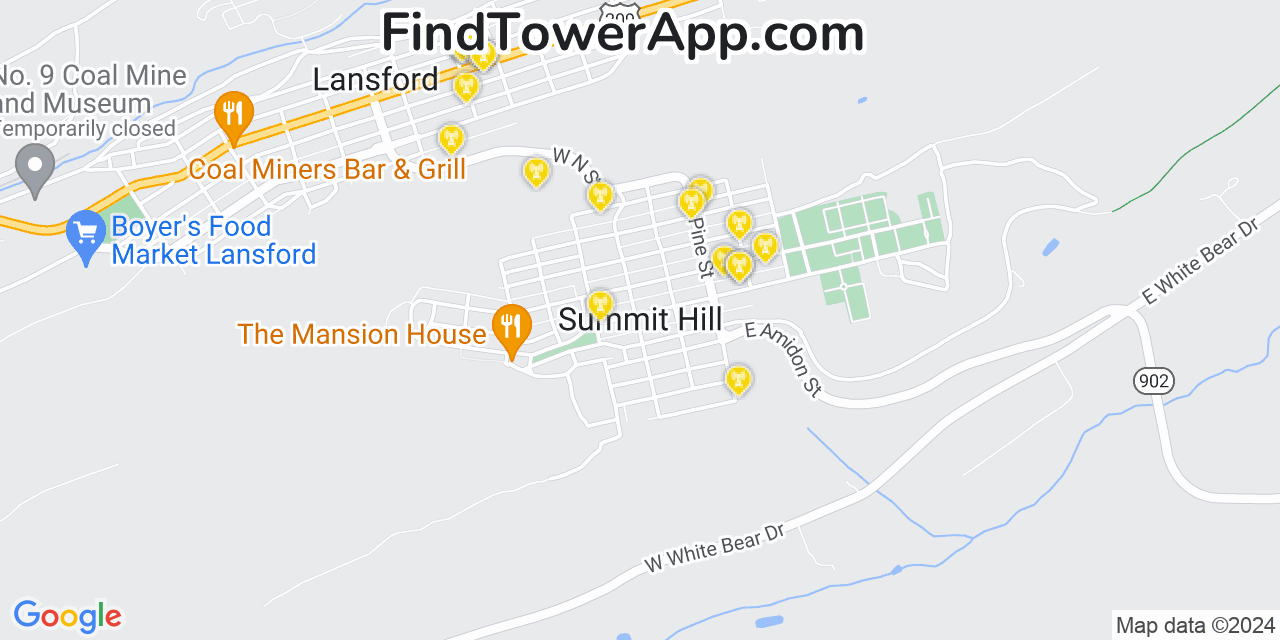 AT&T 4G/5G cell tower coverage map Summit Hill, Pennsylvania