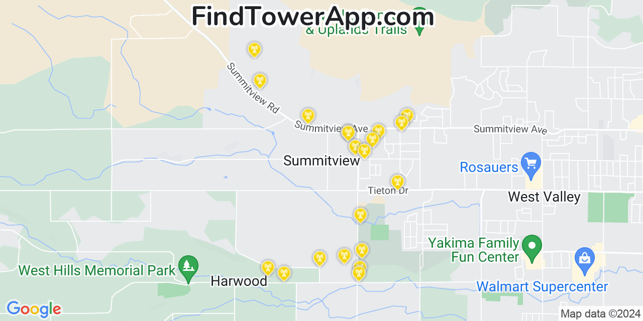 AT&T 4G/5G cell tower coverage map Summit View, Washington