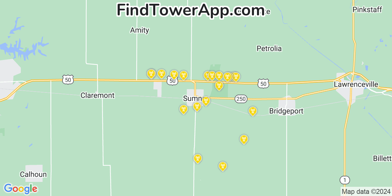 AT&T 4G/5G cell tower coverage map Sumner, Illinois