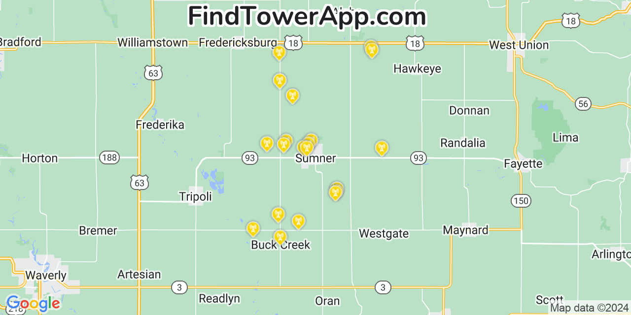 Verizon 4G/5G cell tower coverage map Sumner, Iowa