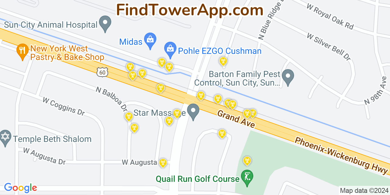 AT&T 4G/5G cell tower coverage map Sun City, Arizona