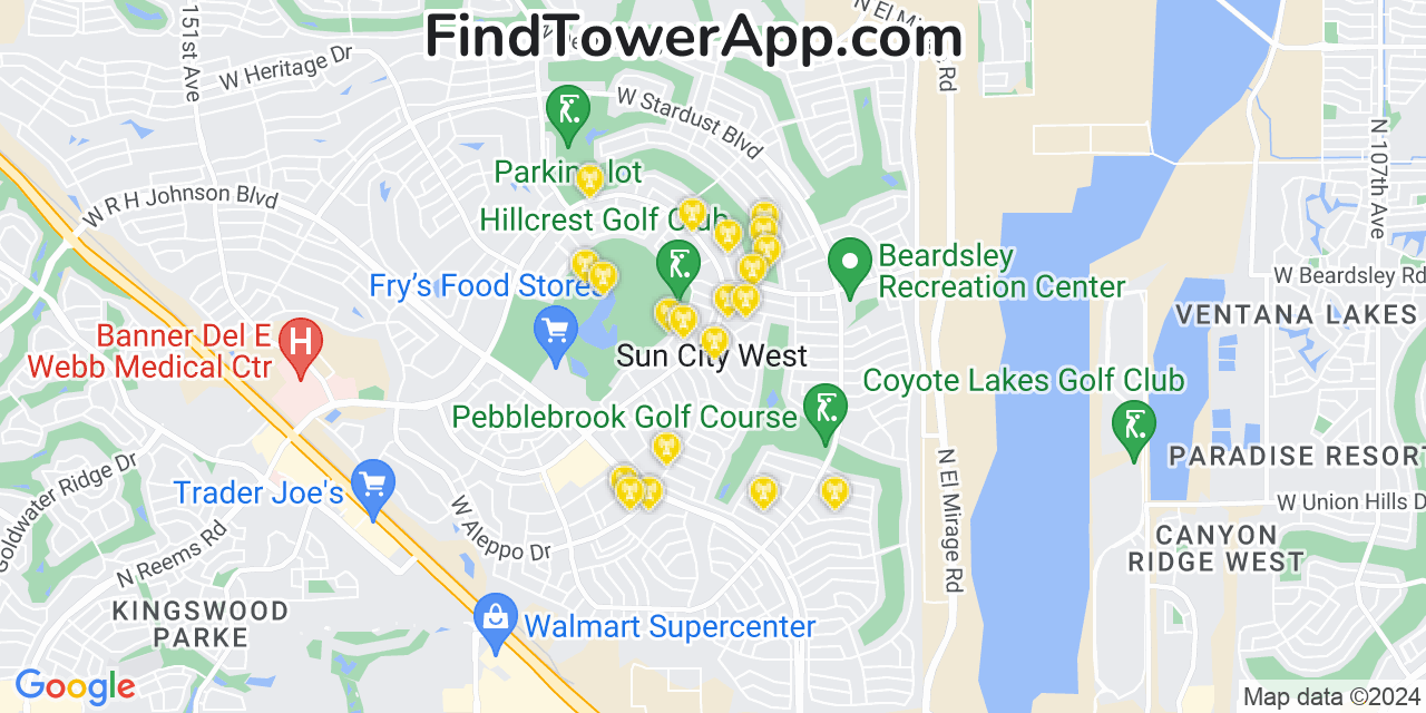 AT&T 4G/5G cell tower coverage map Sun City West, Arizona