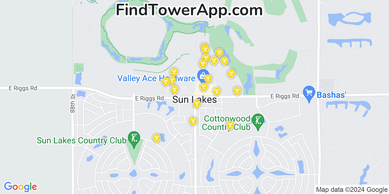 Verizon 4G/5G cell tower coverage map Sun Lakes, Arizona