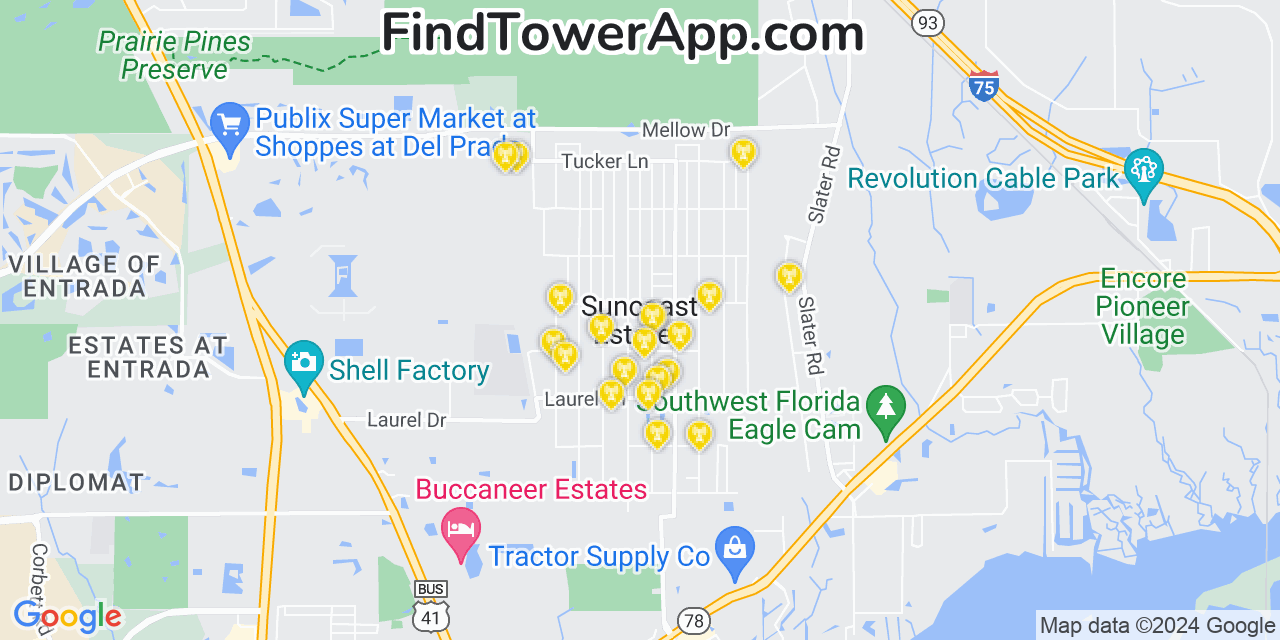 AT&T 4G/5G cell tower coverage map Suncoast Estates, Florida