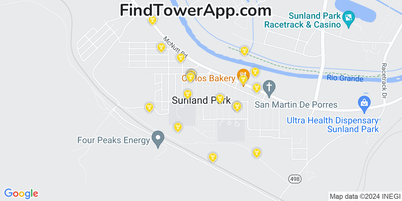AT&T 4G/5G cell tower coverage map Sunland Park, New Mexico