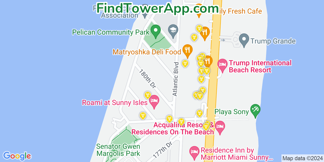 AT&T 4G/5G cell tower coverage map Sunny Isles Beach, Florida