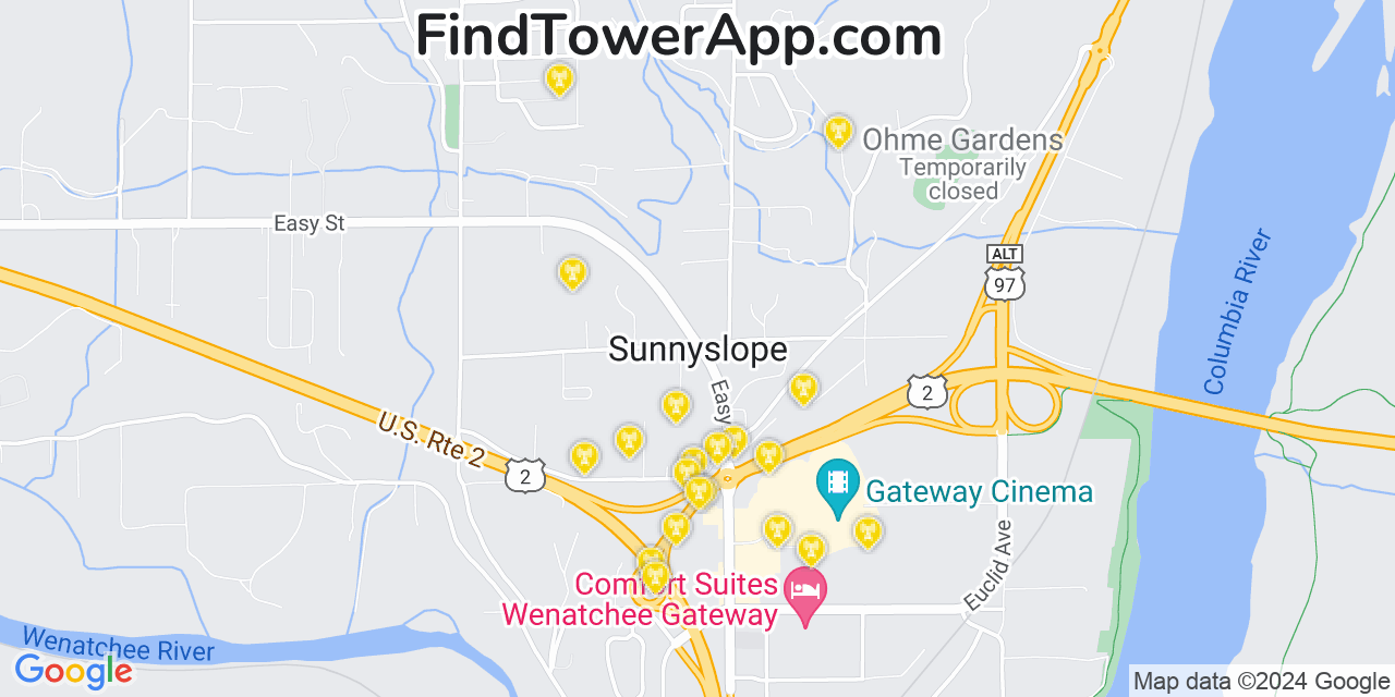 AT&T 4G/5G cell tower coverage map Sunnyslope, Washington