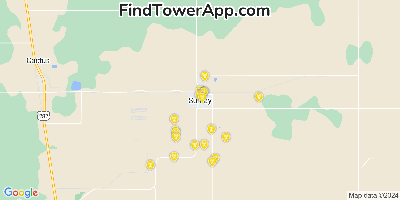 AT&T 4G/5G cell tower coverage map Sunray, Texas