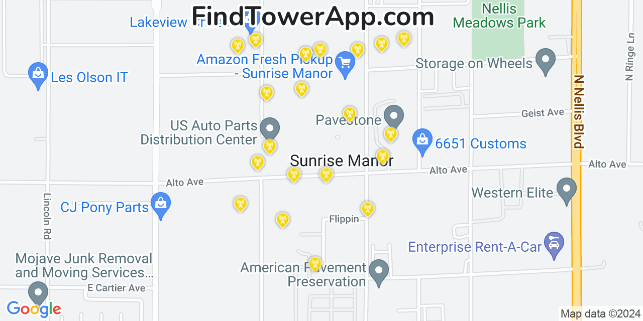 AT&T 4G/5G cell tower coverage map Sunrise Manor, Nevada