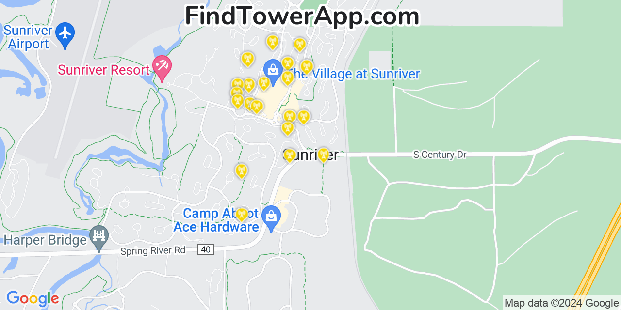 AT&T 4G/5G cell tower coverage map Sunriver, Oregon
